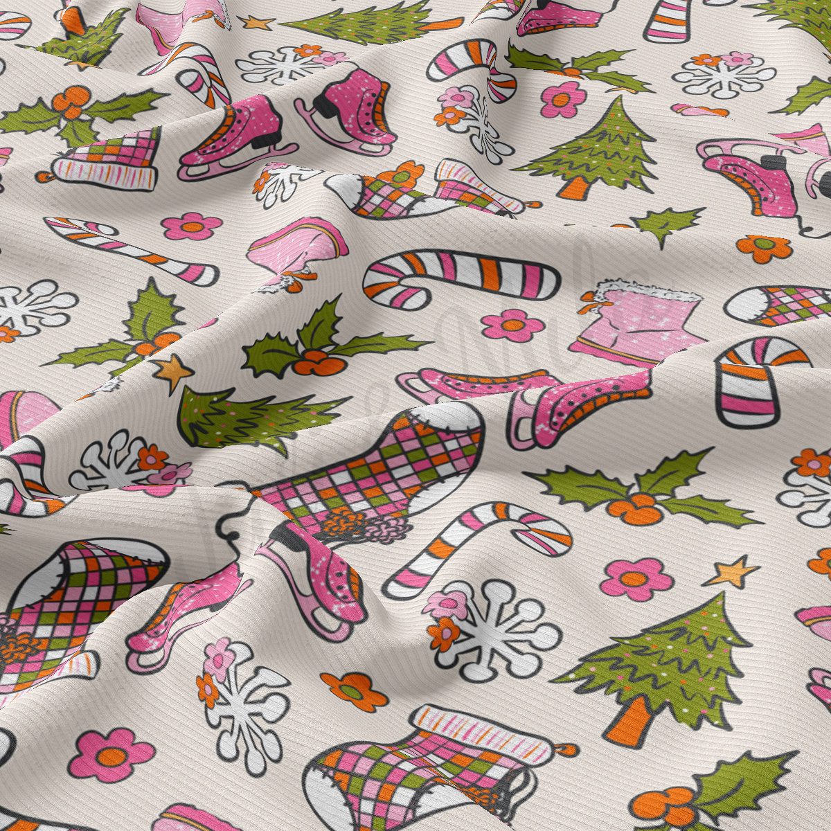 Christmas Rib Knit Fabric by the Yard Ribbed Jersey Stretchy Soft Polyester Stretch Fabric 1 Yard  RBK2021