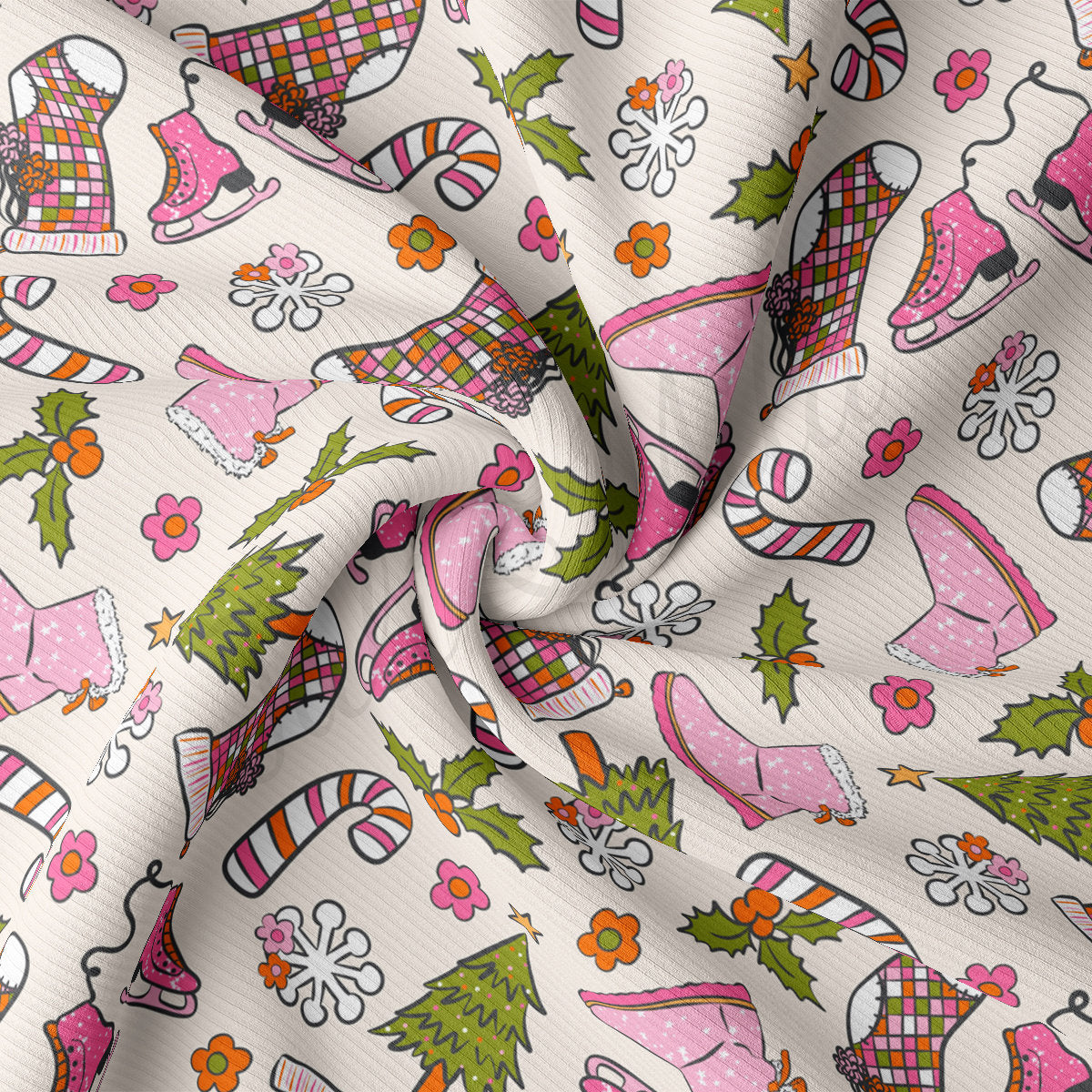 Christmas Rib Knit Fabric by the Yard Ribbed Jersey Stretchy Soft Polyester Stretch Fabric 1 Yard  RBK2021