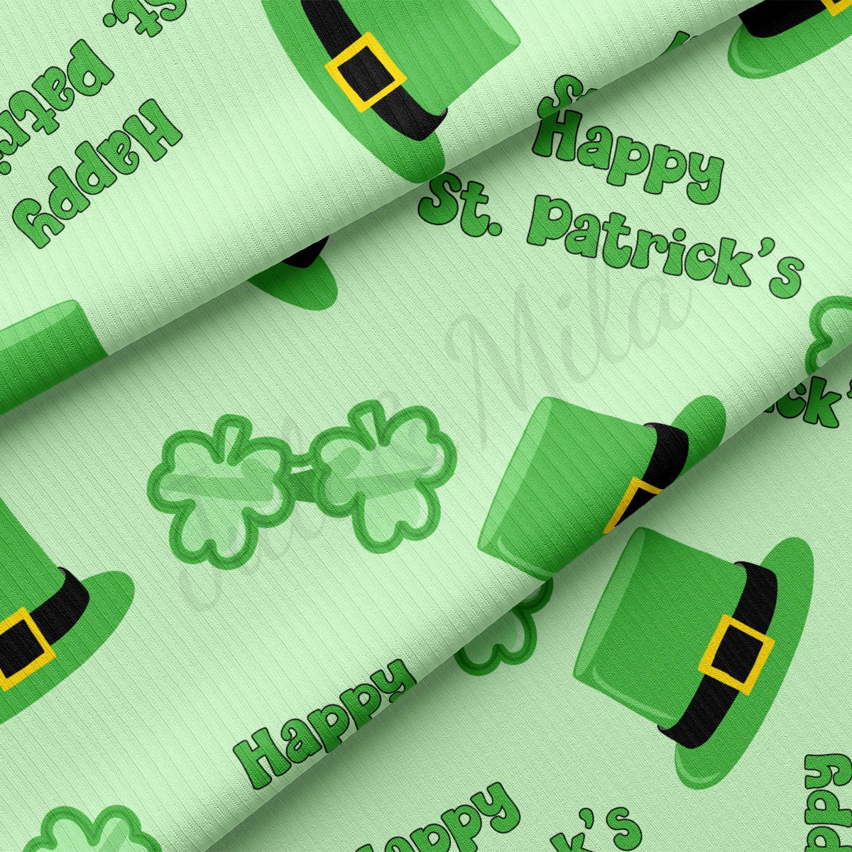 St. Patrick&#39;s Rib Knit Fabric by the Yard Ribbed Jersey Stretchy Soft Polyester Stretch Fabric 1 Yard  RBK2068