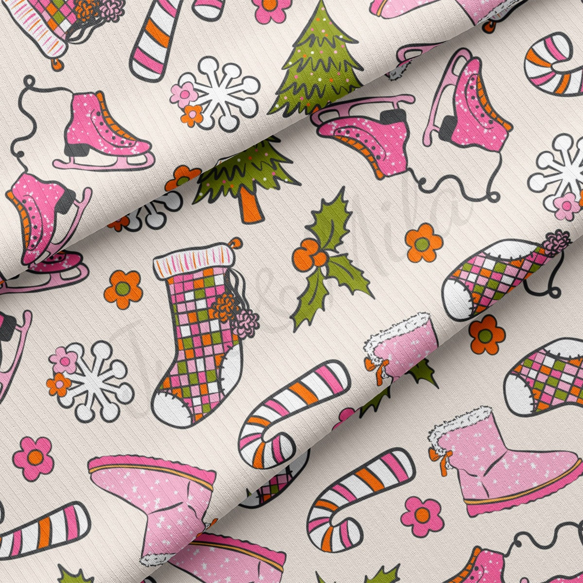 Christmas Rib Knit Fabric by the Yard Ribbed Jersey Stretchy Soft Polyester Stretch Fabric 1 Yard  RBK2021