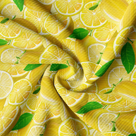 Lemon Printed Liverpool Bullet Textured Fabric by the yard 4 Way Stretch Solid Strip Thick Liverpool Fabric  (Lemon4)