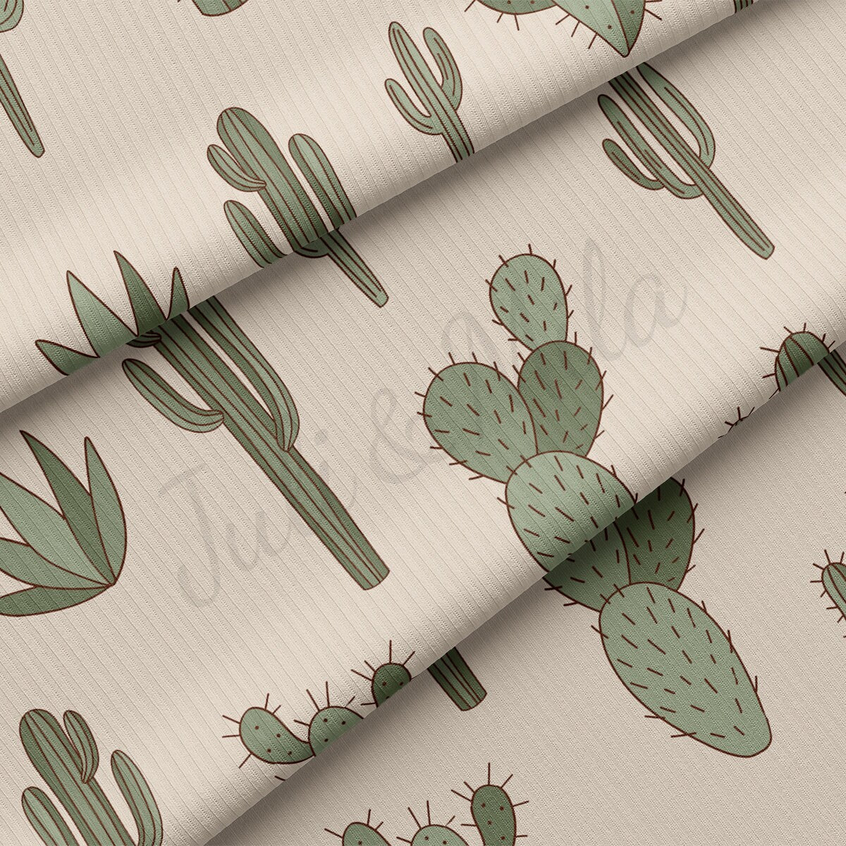 Boho Cactus Rib Knit Fabric by the Yard Ribbed Jersey Stretchy Soft Polyester Stretch Fabric 1 Yard  RBK2162
