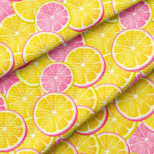 Lemon Printed Liverpool Bullet Textured Fabric by the yard 4 Way Stretch Solid Strip Thick Liverpool Fabric  (Lemon5)