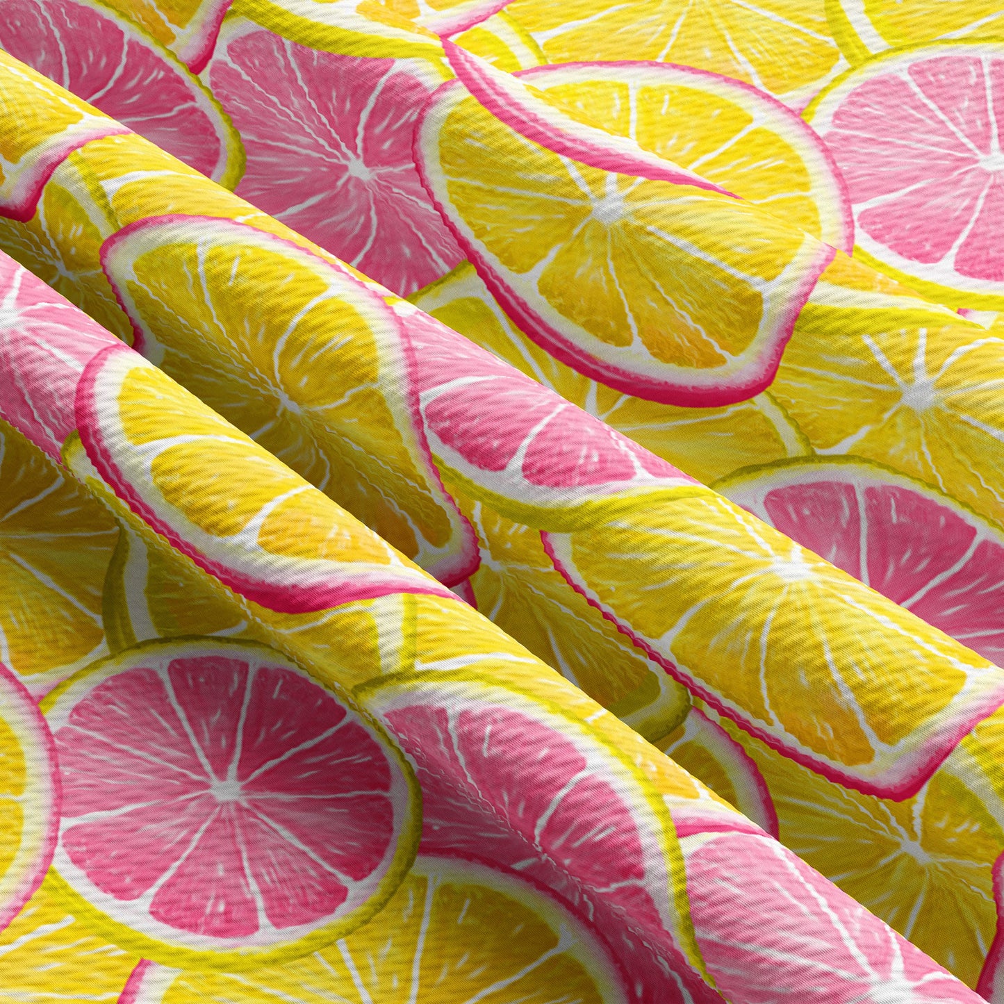 Lemon Printed Liverpool Bullet Textured Fabric by the yard 4 Way Stretch Solid Strip Thick Liverpool Fabric  (Lemon5)