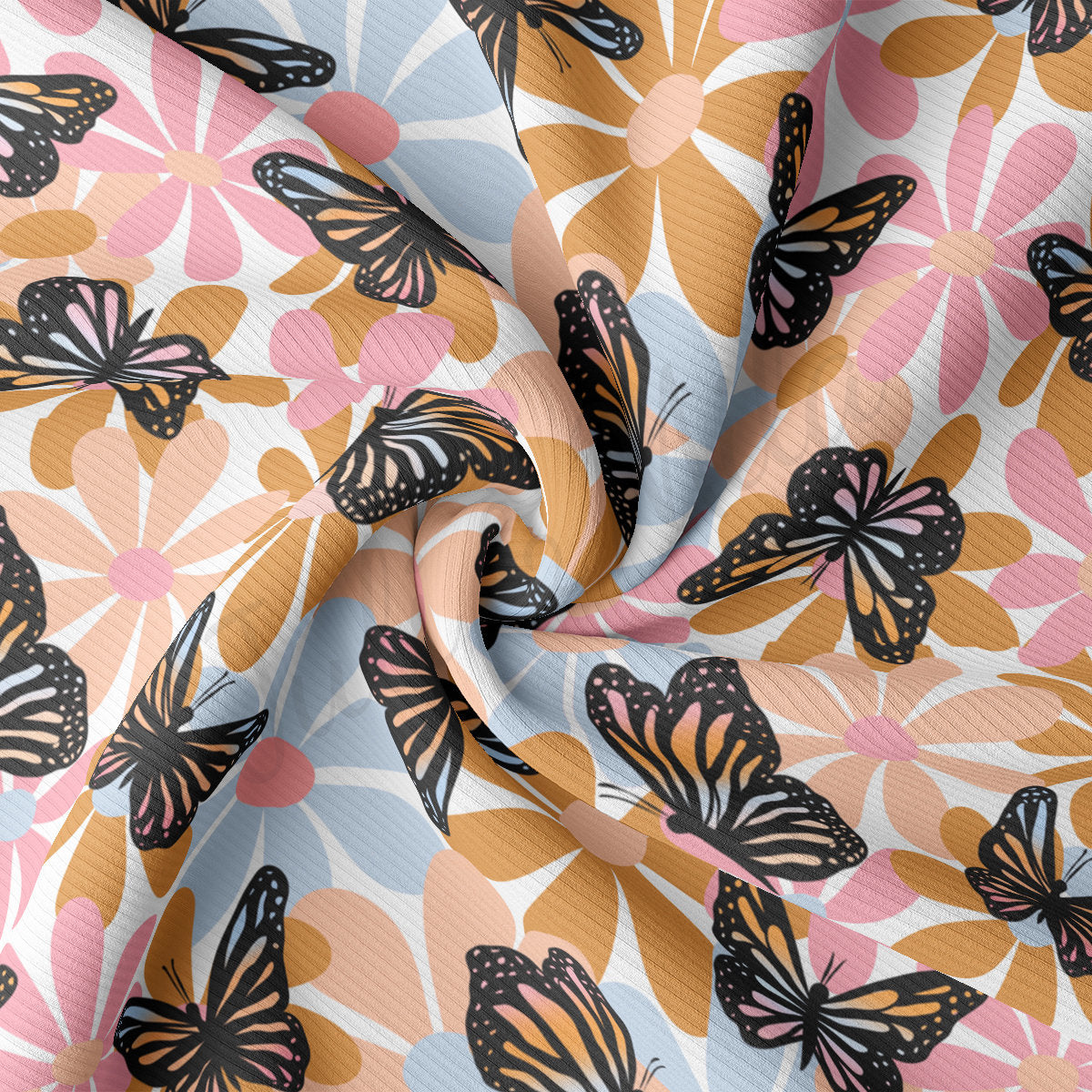 Rib Knit Fabric RBK2262 Butterflies