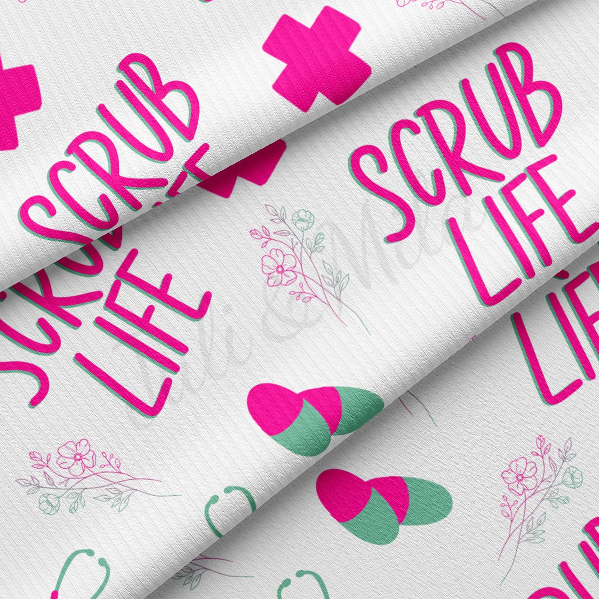 Rib Knit Fabric RBK2577 Scuba Life Nurse
